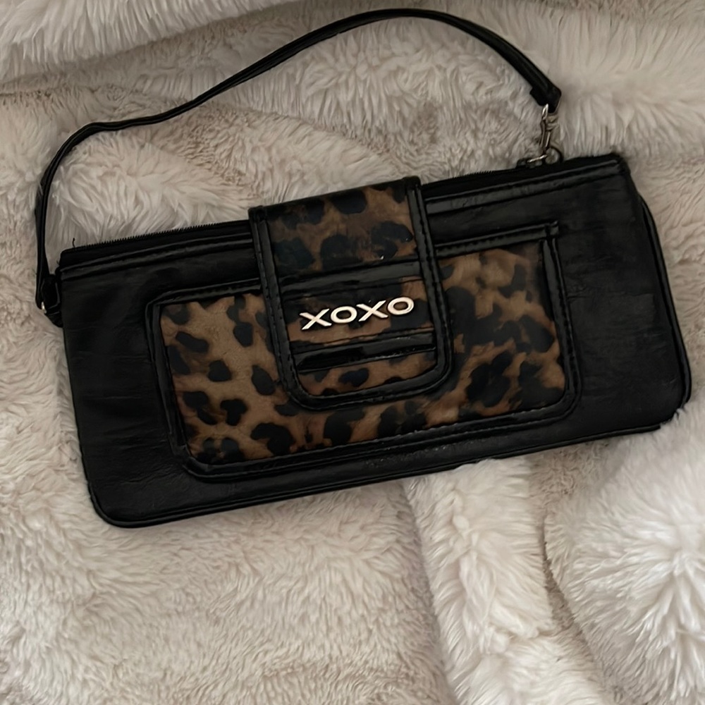 Black & Leopard Print XOXO Clutch Bag